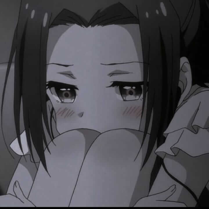 sad anime girl black and white